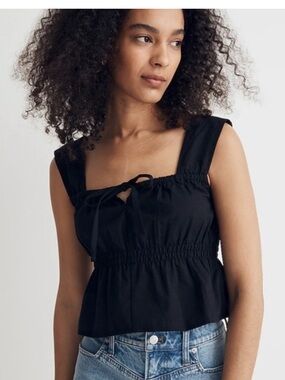 Madewell smocked tie front tank